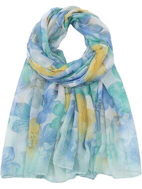 Women's Light Blue Cover Hijab Cotton Voile Wrap for Spring Fall Scarf Shawl